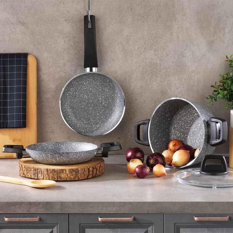 Schafer 1S1621-22005-GRI01 Eternal 3 lü Set Tencere 18Cm+Sahan 18Cm+Tava18Cm-Gri