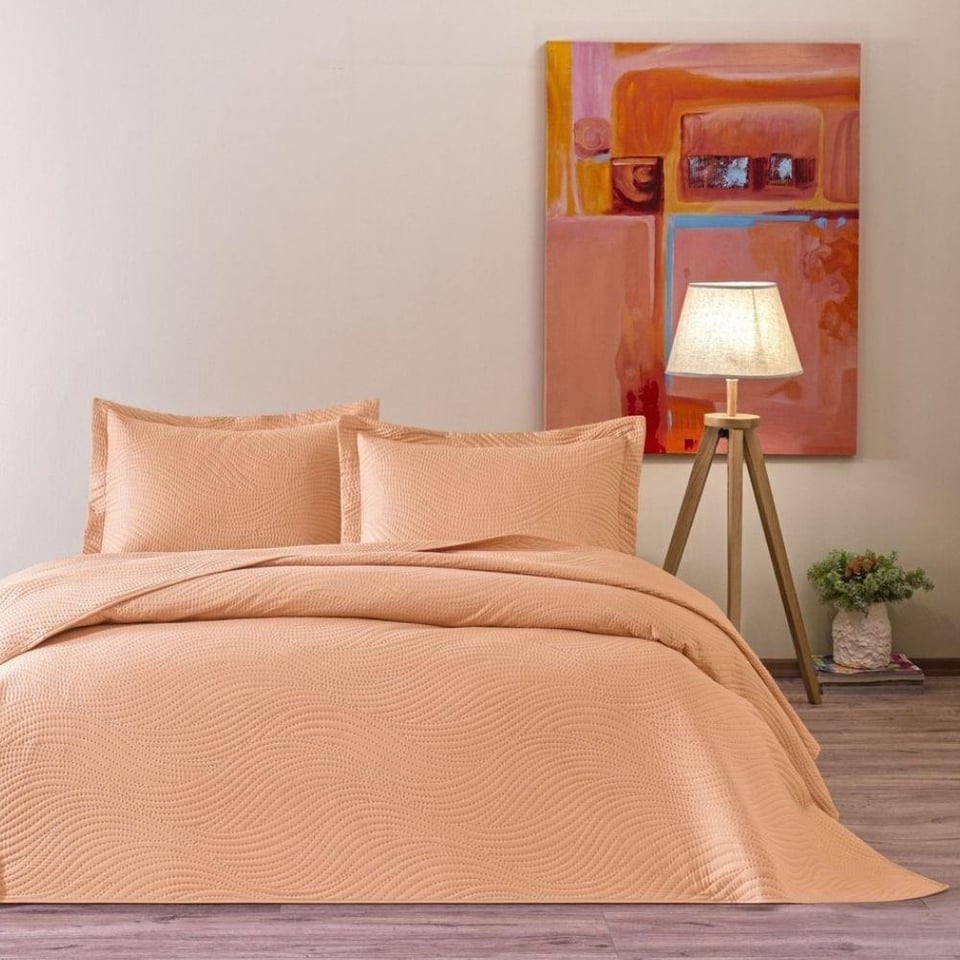 Taç Harlow Çift Kişilik Yatak Örtüsü Takımı Somon