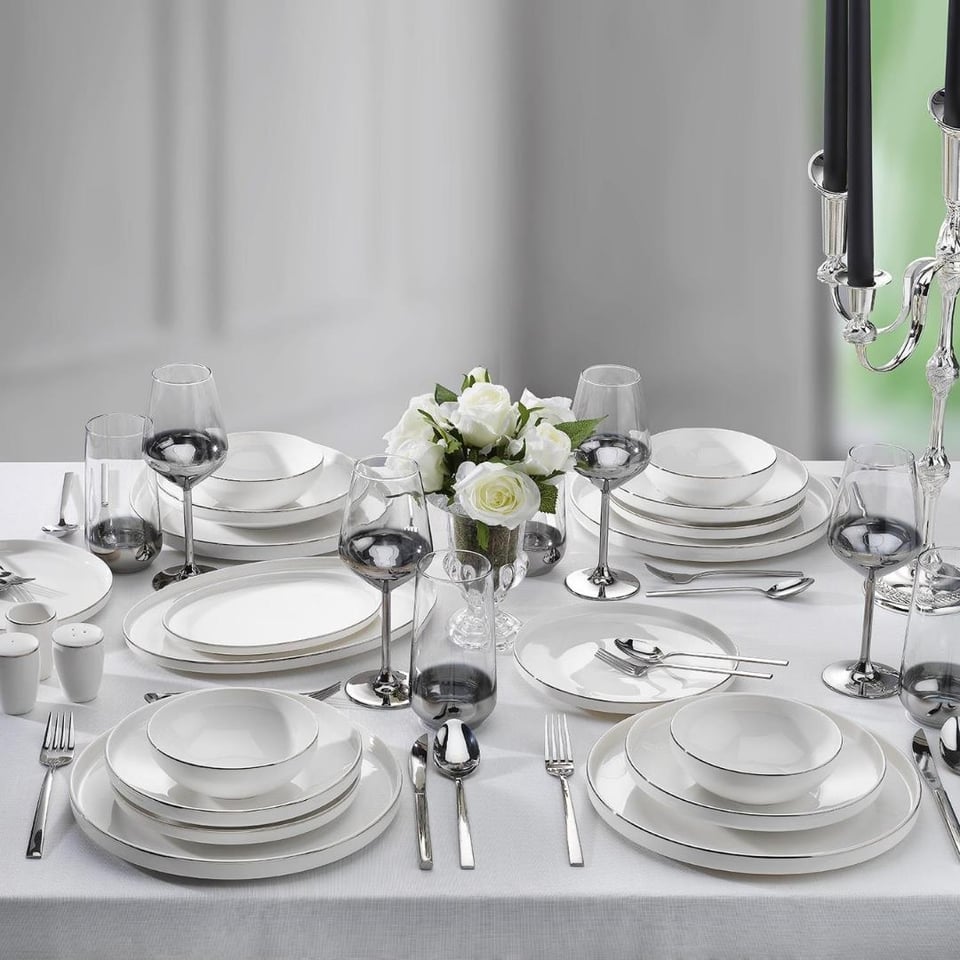 Yemek Takımları Schafer züccaciye Schafer 1S0020-01001-PLT01 Adel Platin Yuvarlak Yemek Takımı-56 Prç-Platin