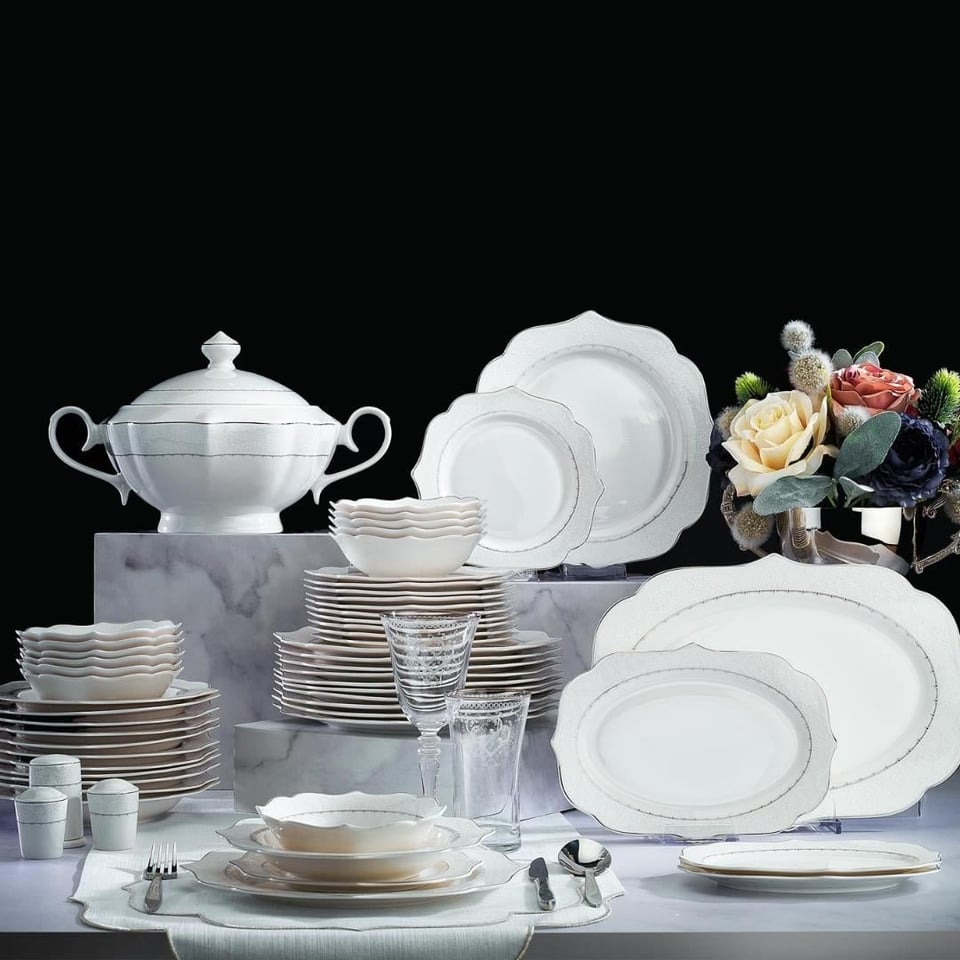 Yemek Takımları Schafer züccaciye Schafer 1S4222-01001-PLT01 Laura Yuvarlak Yemek Takım-60 Prç.-Platin 01
