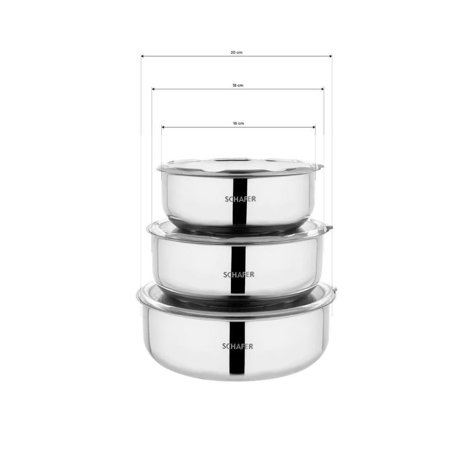 Bekleyen Urun Katalogu Schafer züccaciye Schafer 1S5736-05001-INX01 Practi 3 lü Çelik Saklama Kabı (16/18/20 Cm) 6 Parça-Inox