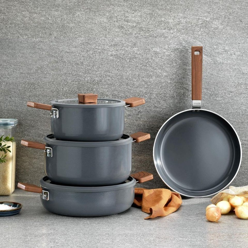 Yanmaz Yapışmaz Tencereler Schafer züccaciye Schafer Ceramoni 7 Parça Seramik Tencere Seti Gri