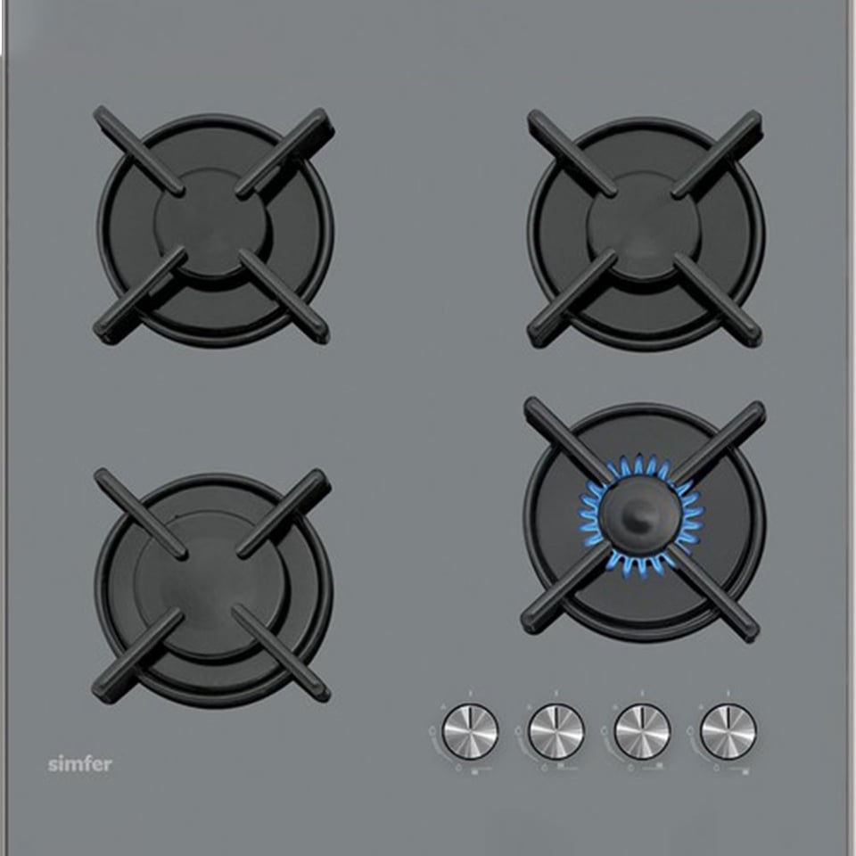 Simfer 3039-NG 4g Flat Prestij silver s.üstü cam ocak ( ffd + emaye ızg. )