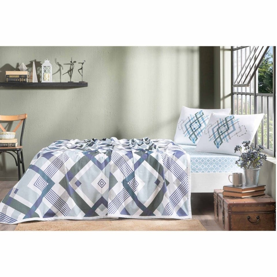 Taç Arden Pamuk Tek Kişilik Pike Takımı Mavi