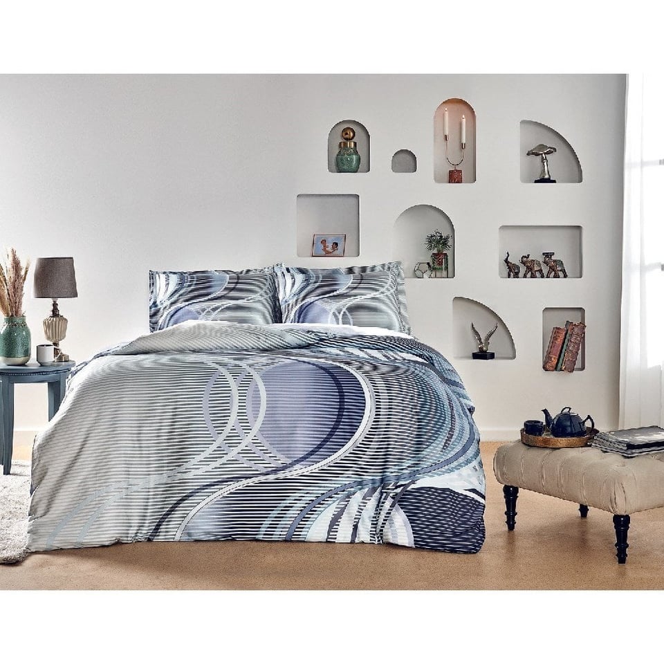 Taç Çift Kişilik Saten Nevresim Takımı Marino Mavi