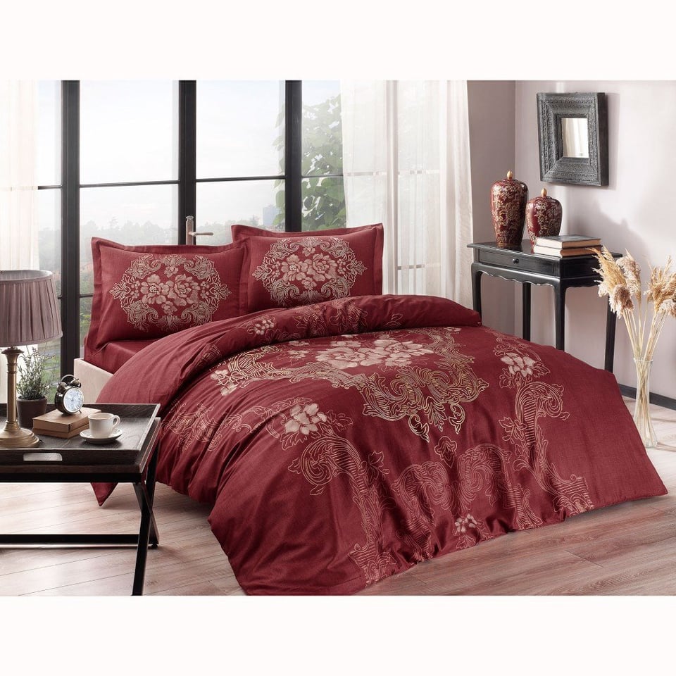 Taç Florian Saten Çift Kişilik Nevresim Takımı Kırmızı