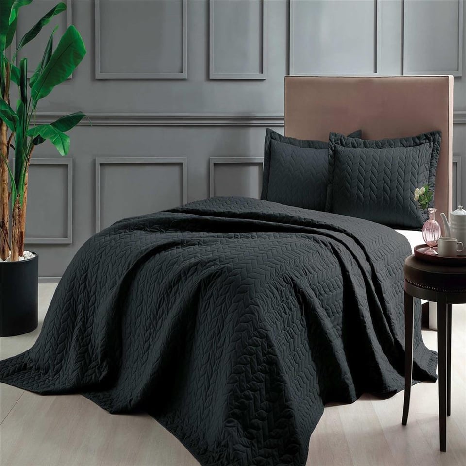 Taç Glory Çift Kişilik Yatak Örtüsü Siyah