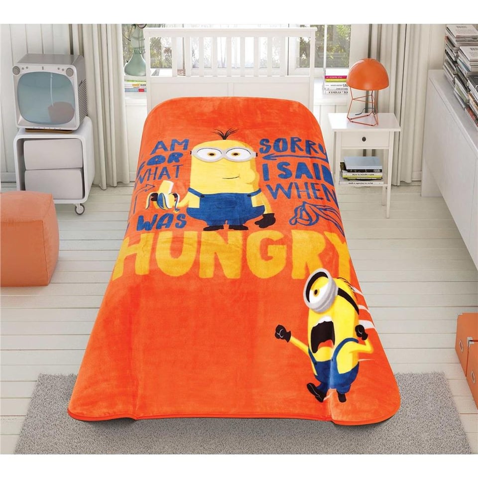 Taç Lisanslı Minions Hungry Tek Kişilik Battaniye
