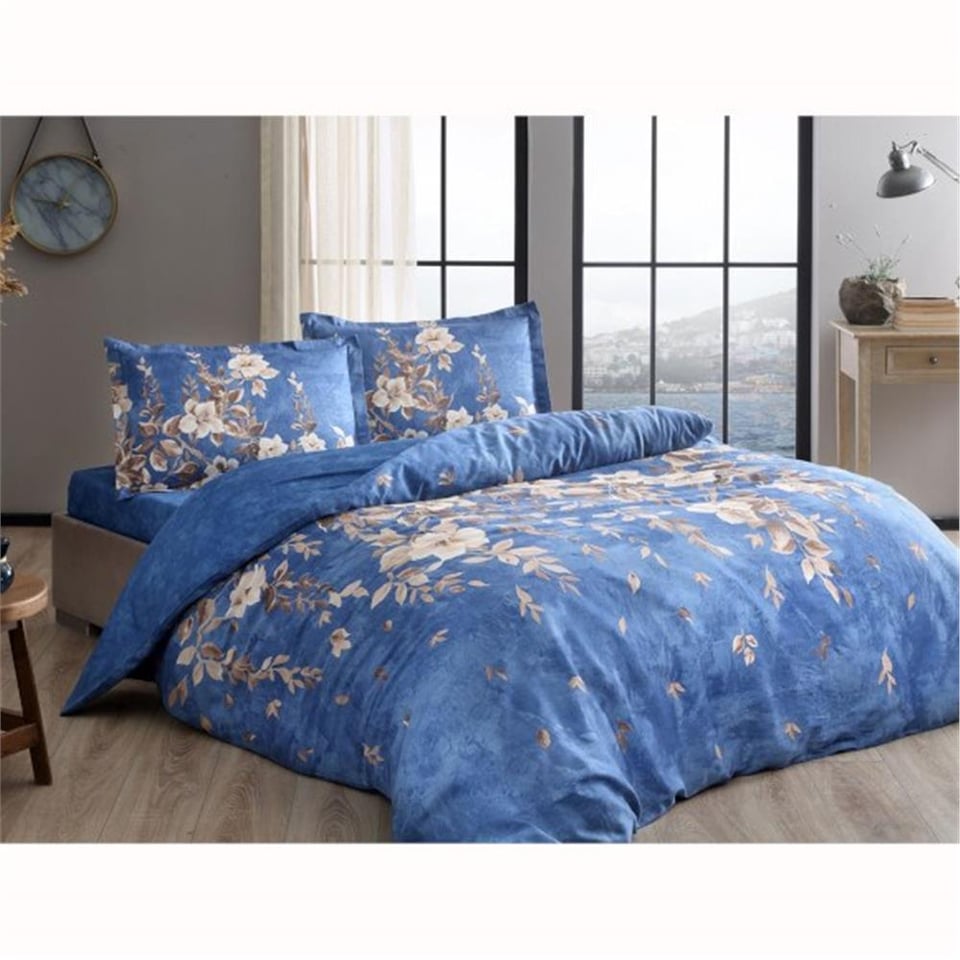 Taç Roanne Saten Çift Kişilik Nevresim Takımı Mavi