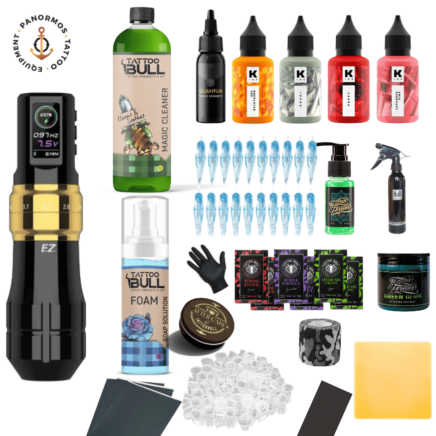 EZ P3 Pro Gloss Golden Wireless Battery Tattoo Pen Machine X2 Power - Set