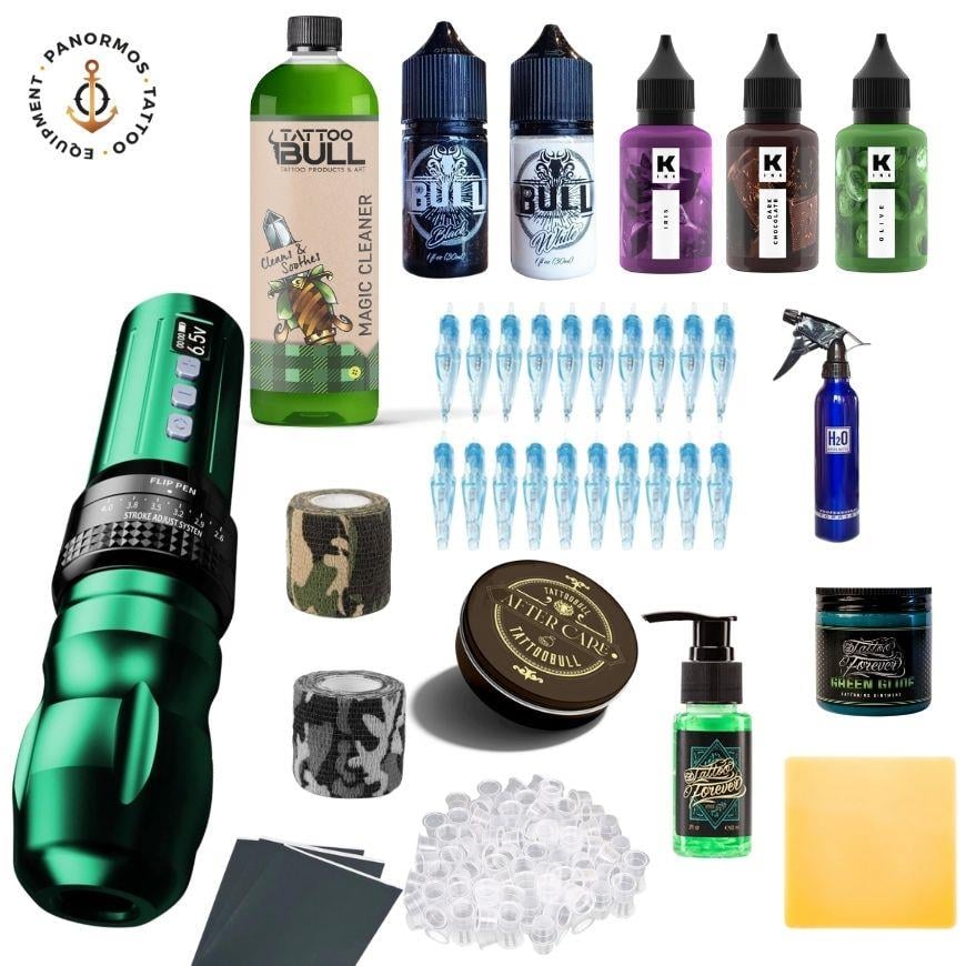 Bigwasp  Stroke Ayarlı (2.6-4.0) Kablosuz Pen Dövme Makinesi Seti - Green