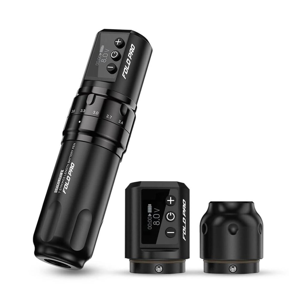 Mast Fold Pro Ayarlanabilir Stroke 2.4–4.2mm Çift Batarya Kablosuz Pen Dövme Makinesi Siyah