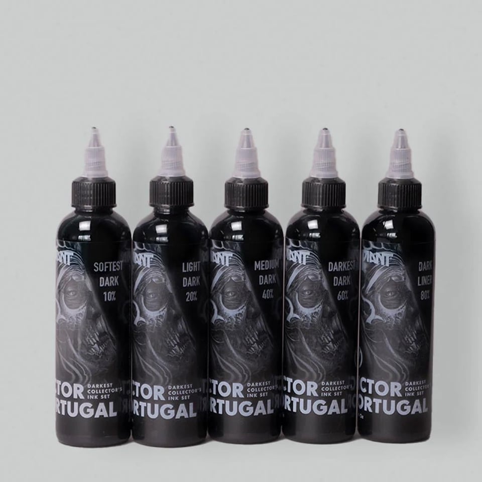 Radiant Colors Victor Portugal Darkest Ink Set Siyah-Gri Gölge Dövme Boyası Seti 5x4oz - 120ml