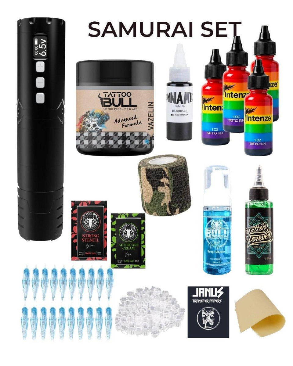 Samurai Kablosuz Pen Dövme Makinesi Seti - Siyah