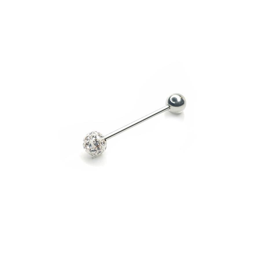 Cerrahi Çelik Silver Bar Top Taşlı Dil Piercing (20mm)