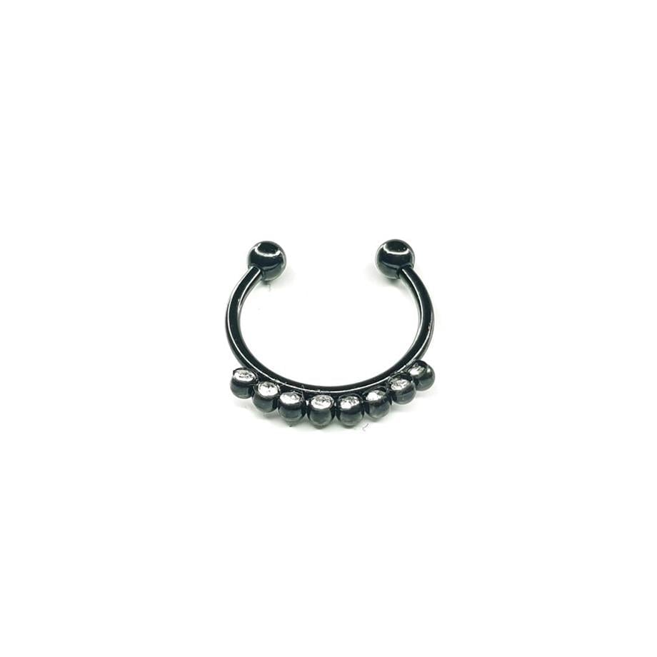 Cerrahi Çelik Siyah Bar 7 Taşlı Septum Piercing