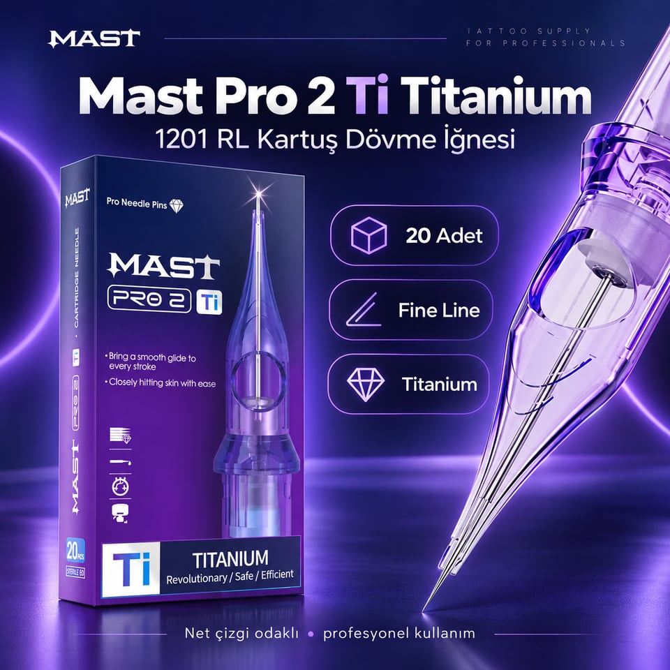 Mast Pro 2 Titanium 1201 RL 1 RL 0.35 mm Round Liner Long Taper Kartuş Dövme İğnesi 20 Adet