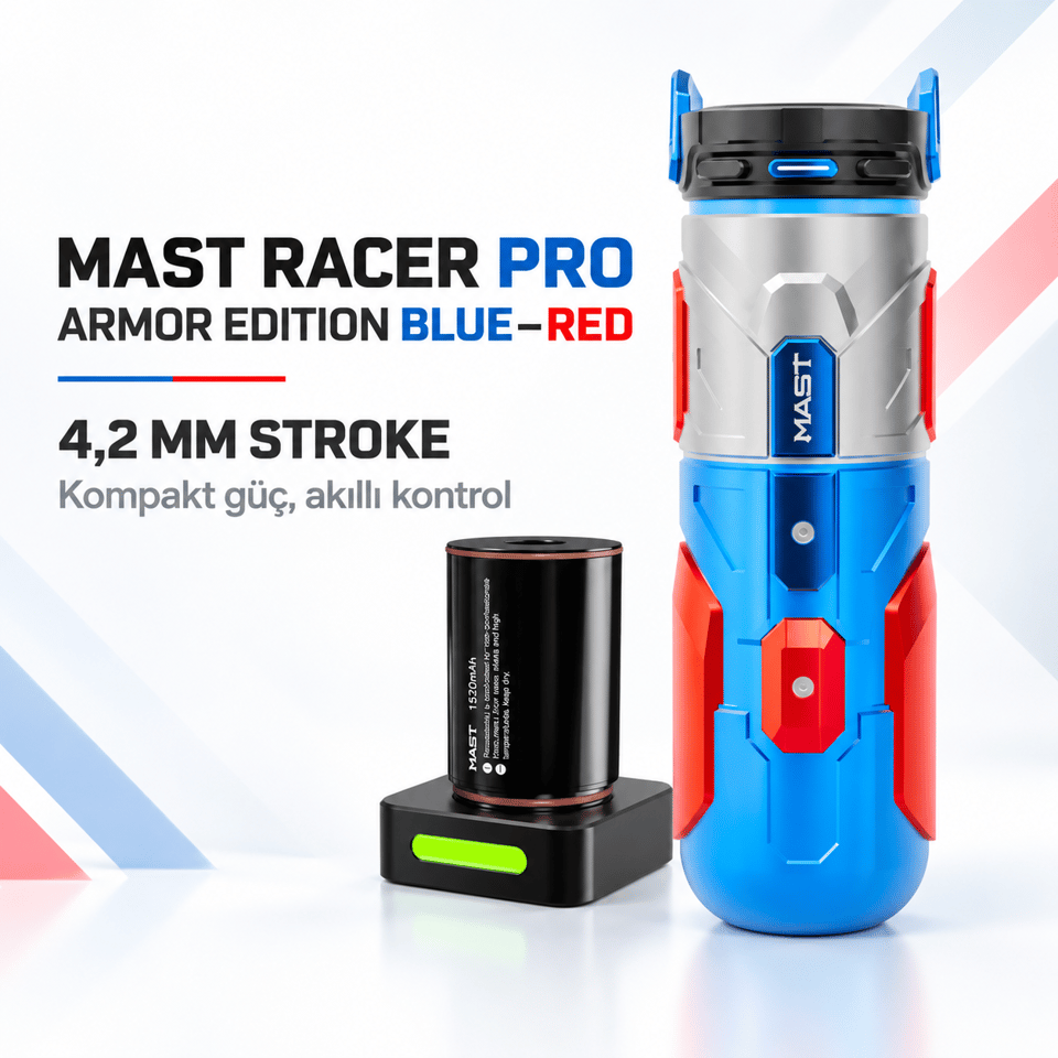 Mast Racer Pro Armor Edition Blue & Red 4.2mm Stroke Kablosuz Dövme Makinesi - Mavi & Kırmızı