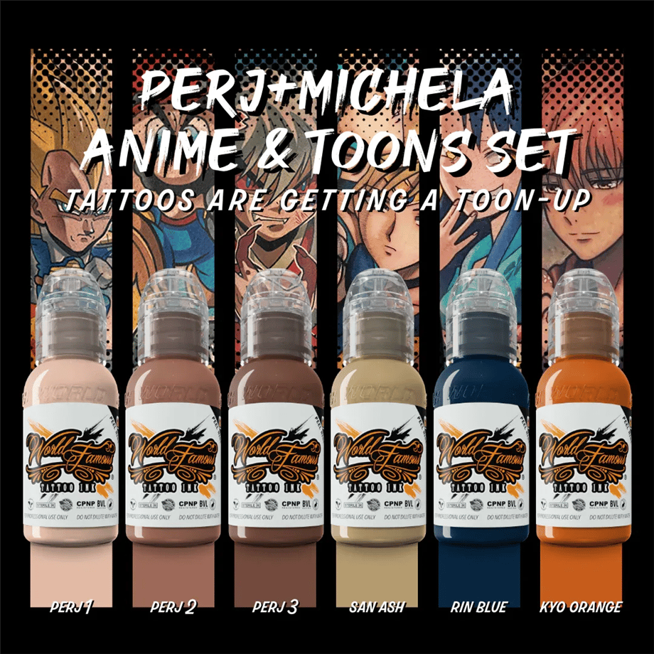 Perj-Michela Anime & Toons 6'lı Set - World Famous Ink Dövme Boyası - 1oz/30ml