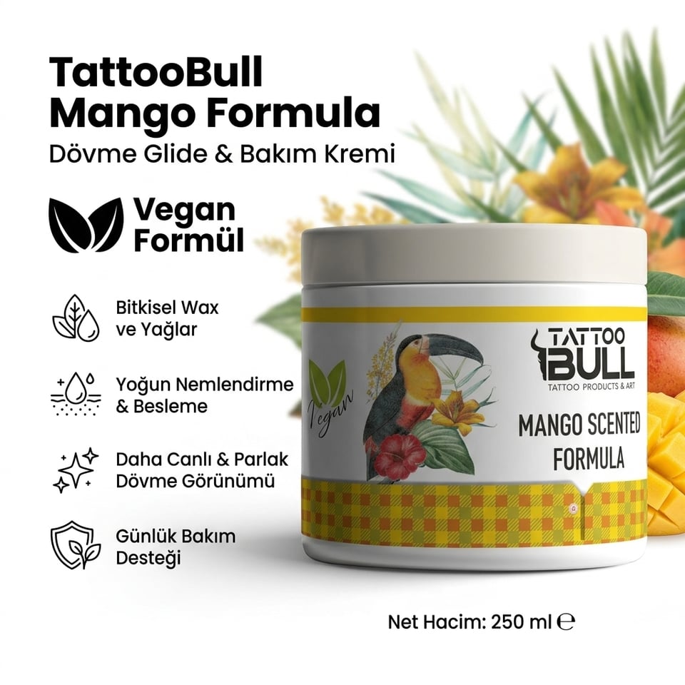 TattooBull Mango Formula Dövme Glide & Bakım Kremi 250 ml Vegan Formül