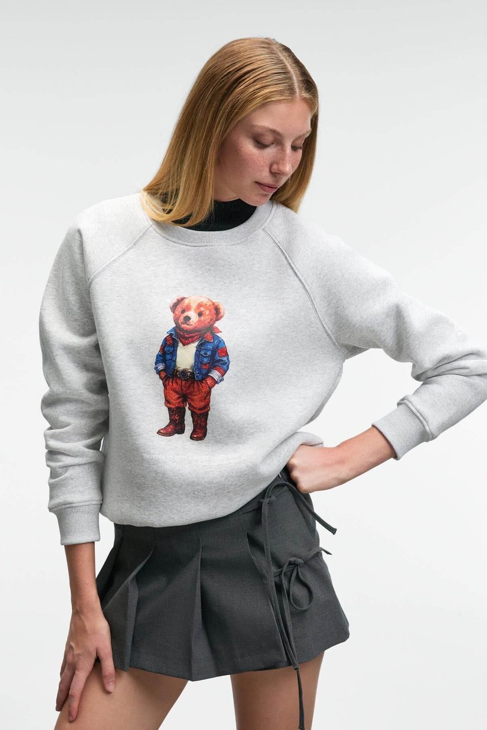 AELORIA Kadın Önü Baskılı Reglan Kol Oversize Grimelanj Sweatshirt