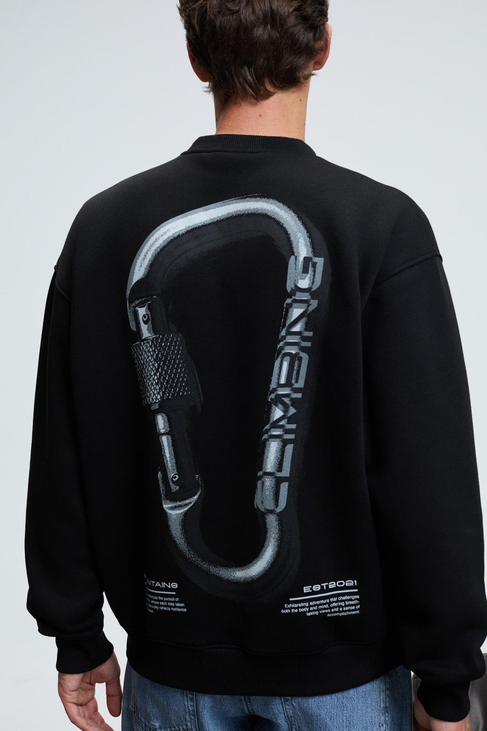 ALDEN Erkek Yuvarlak Yaka Göğsü Ve Sırtı Baskılı Relaxed Fit Siyah Sweatshirt
