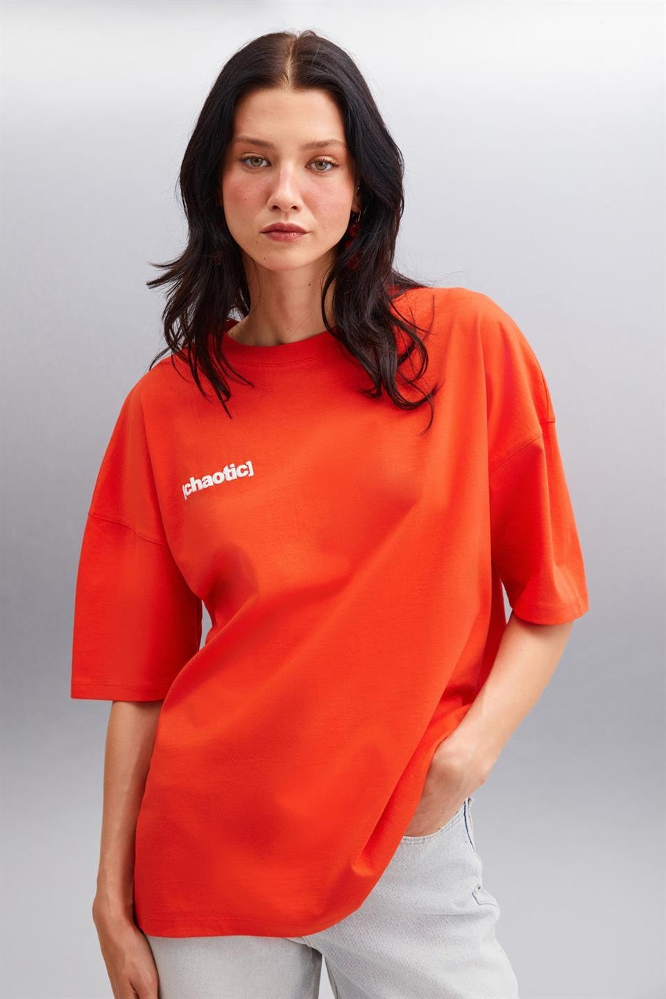 ARCADIA Kadın %100 Pamuk Arka Ve Önü Yazi Detaylı Baskılı Slim Kırmızı T-Shirt
