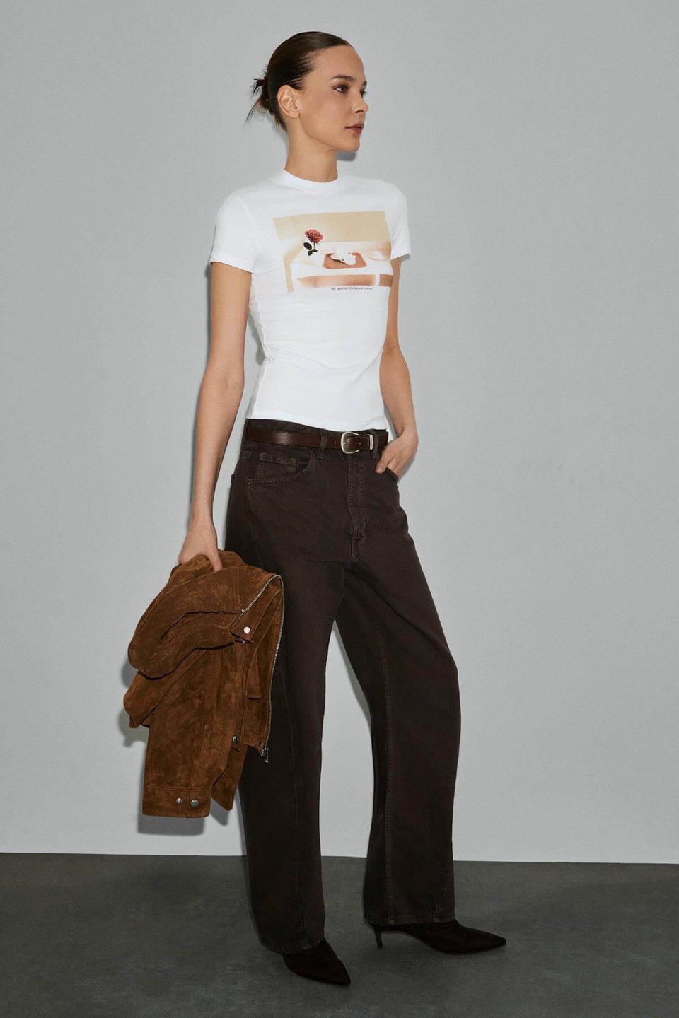 ARELUNA Kadın Organik Pamuklu Bisiklet Yaka Kısa Kollu Slim Fit Beyaz T-Shirt