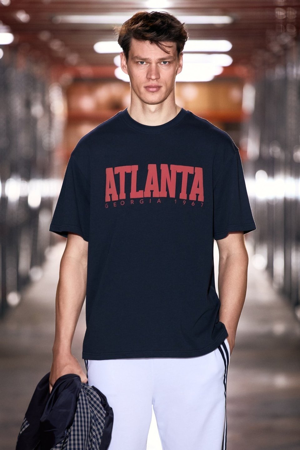 ATLANTA Erkek %100 Pamuklu Kısa Kollu Baskı Detaylı Lacivert T-Shirt