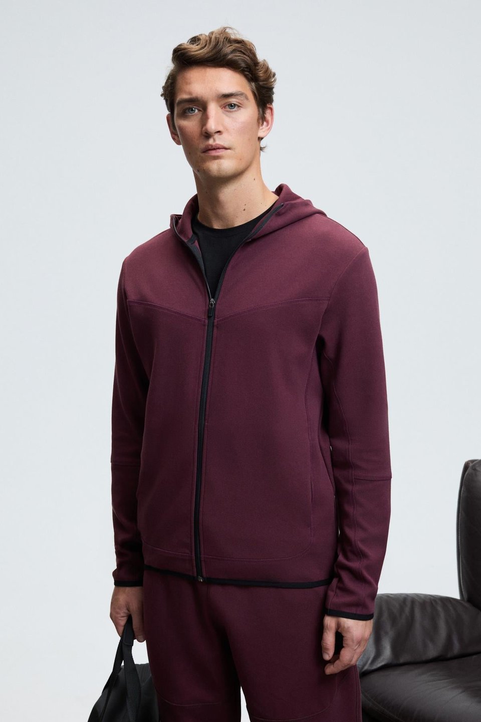 AVENER Erkek Kapüşonlu Baskılı Fermuarlı Bordo Sweatshirt