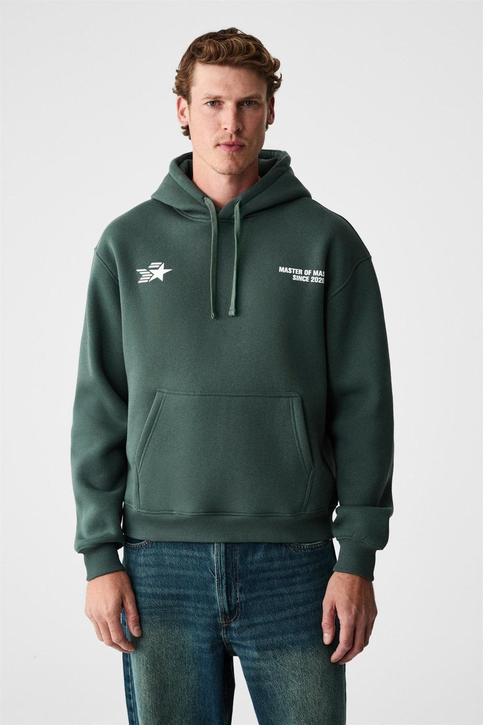 BLAISE Erkek Önü Ve Sırtı Baskılı Kapüşonlu Kordonlu Kanguru Cepli Regular Fit Yeşil Sweatshirt