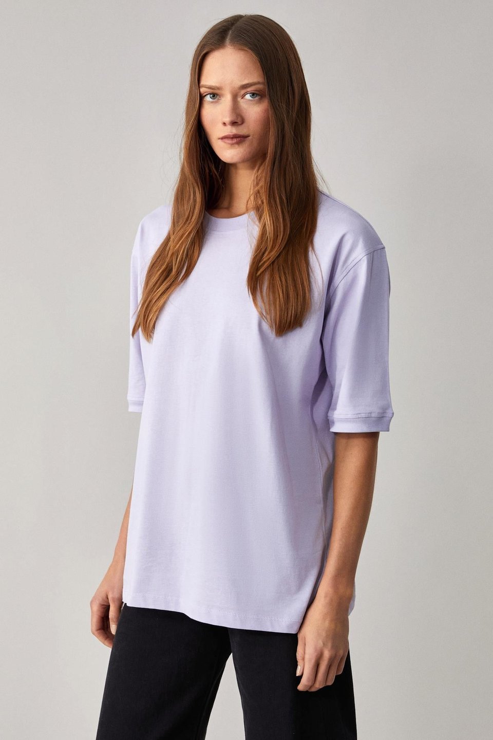 Betsy Kadın %100 Pamuk Bisiklet Yaka Kısa Kollu Fit Relaxed Lila T-Shirt
