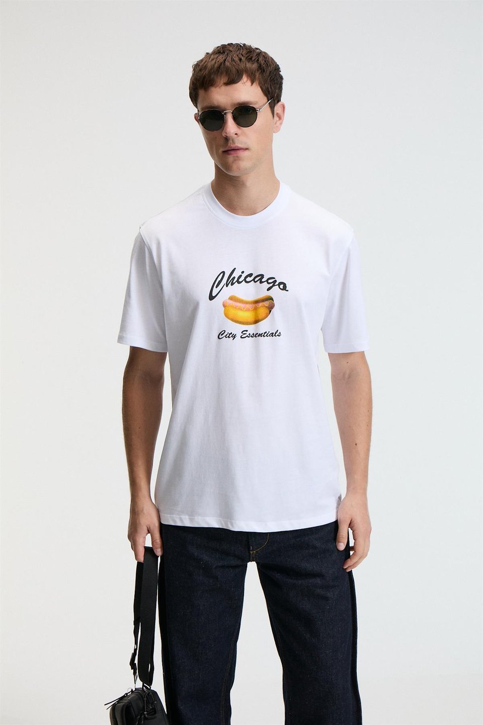 CRISP Erkek Oversize %100 Pamuk Baskılı Yuvarlak Yaka Beyaz T-Shirt