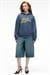 EVANTIA Kadın Baskılı Oversize Kapüşonlu Nakış Detaylı Kanguru Cep Lacivert Sweatshirt