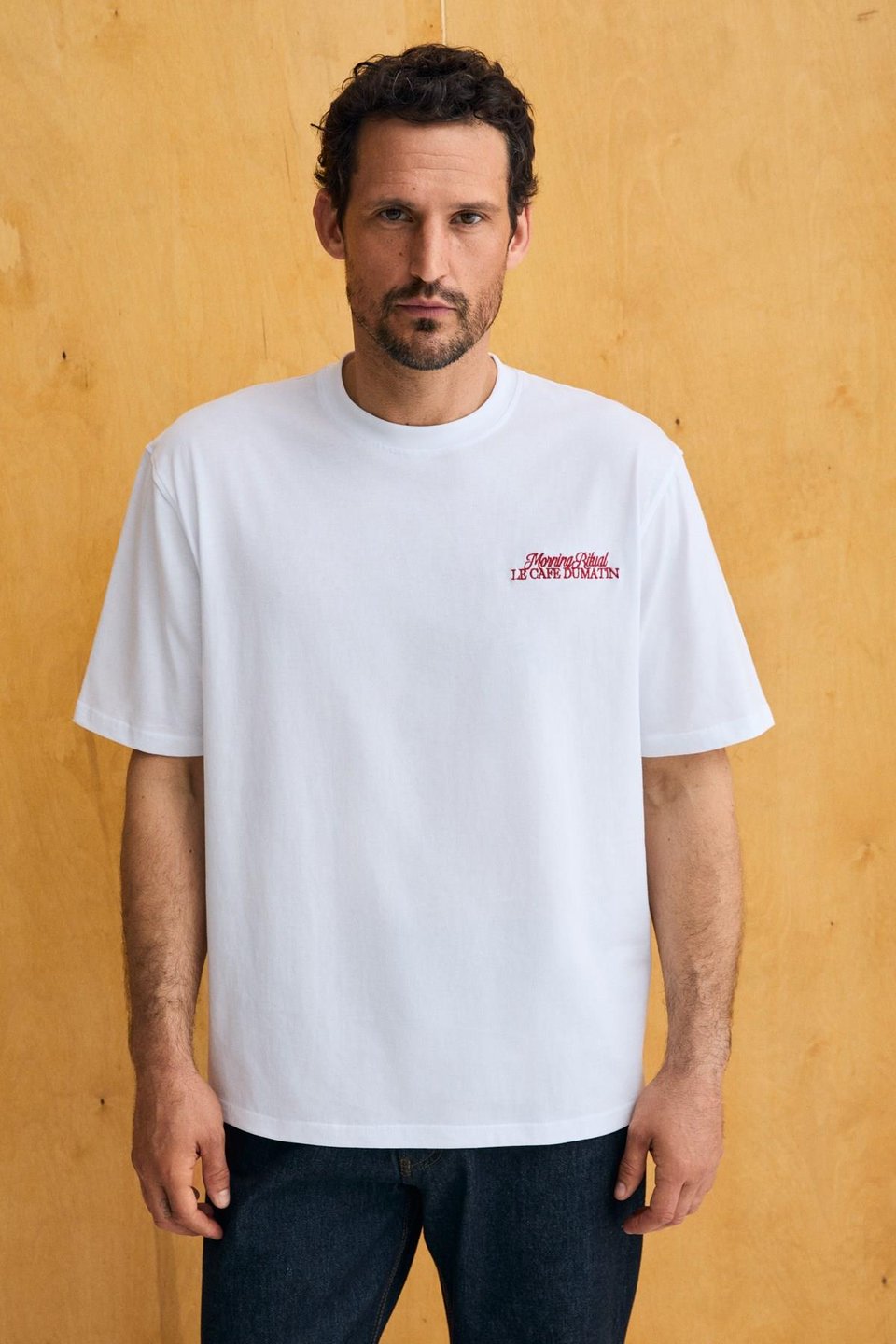 FUTI Erkek %100 Organik Pamuklu Baskı Detaylı Yuvarlak Yaka Beyaz T-Shirt