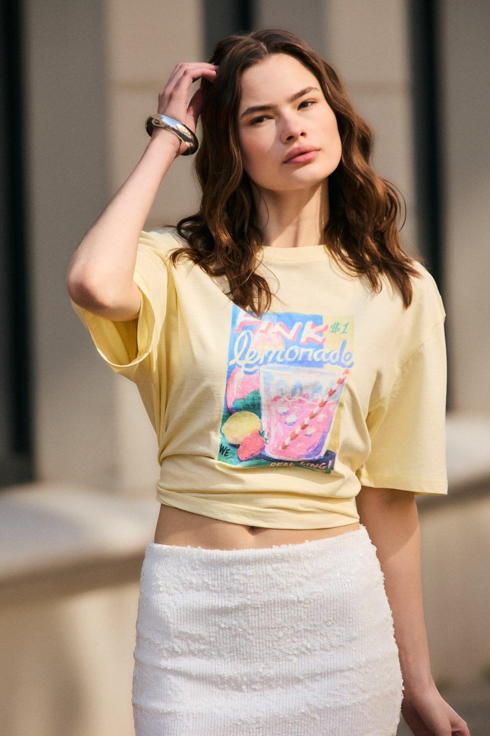 GIVERNY Kadın Yumuşak Ve Organik Pamuklu Baskı Detaylı Sarı T-Shirt