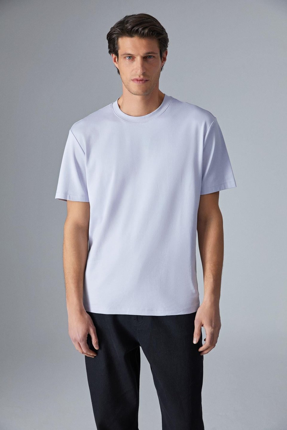 HISON Erkek Relaxed Bisiklet Yaka Kısa Kollu Lila T-Shirt