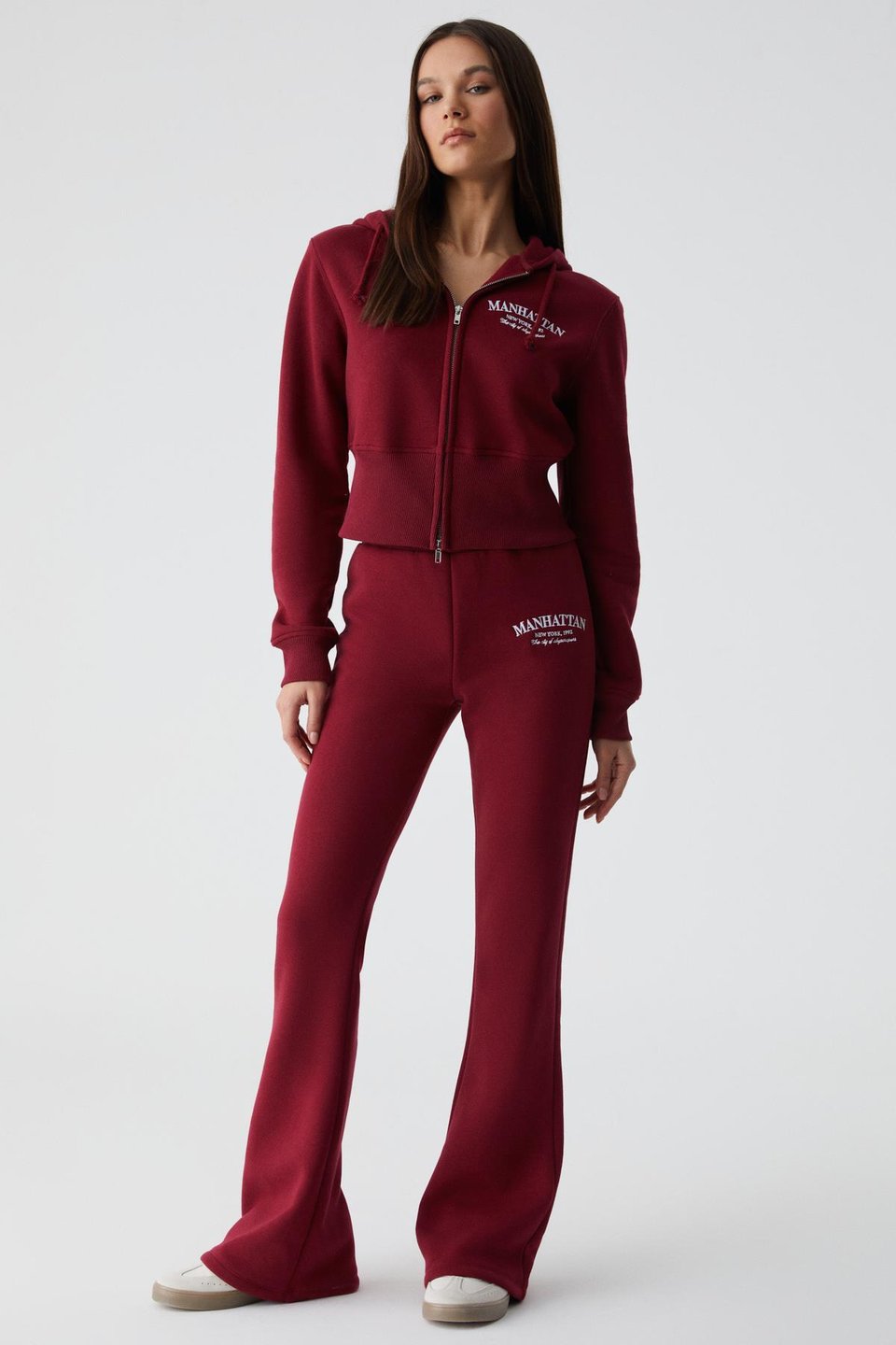 IRESSEN Kadın Nakış Desenli Regular Fit Bordo Eşofman Altı