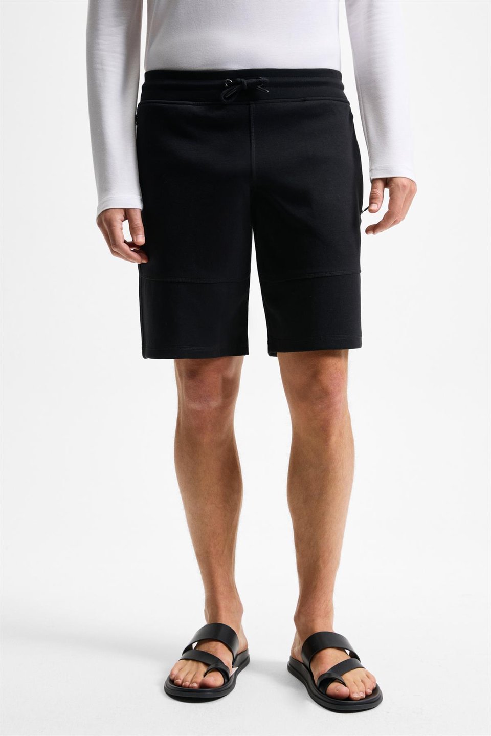 KONSA Erkek Beli Lastikli Kordonlu Yanları Fermuarlı Cepli Relaxed Fit Siyah Şort & Bermuda