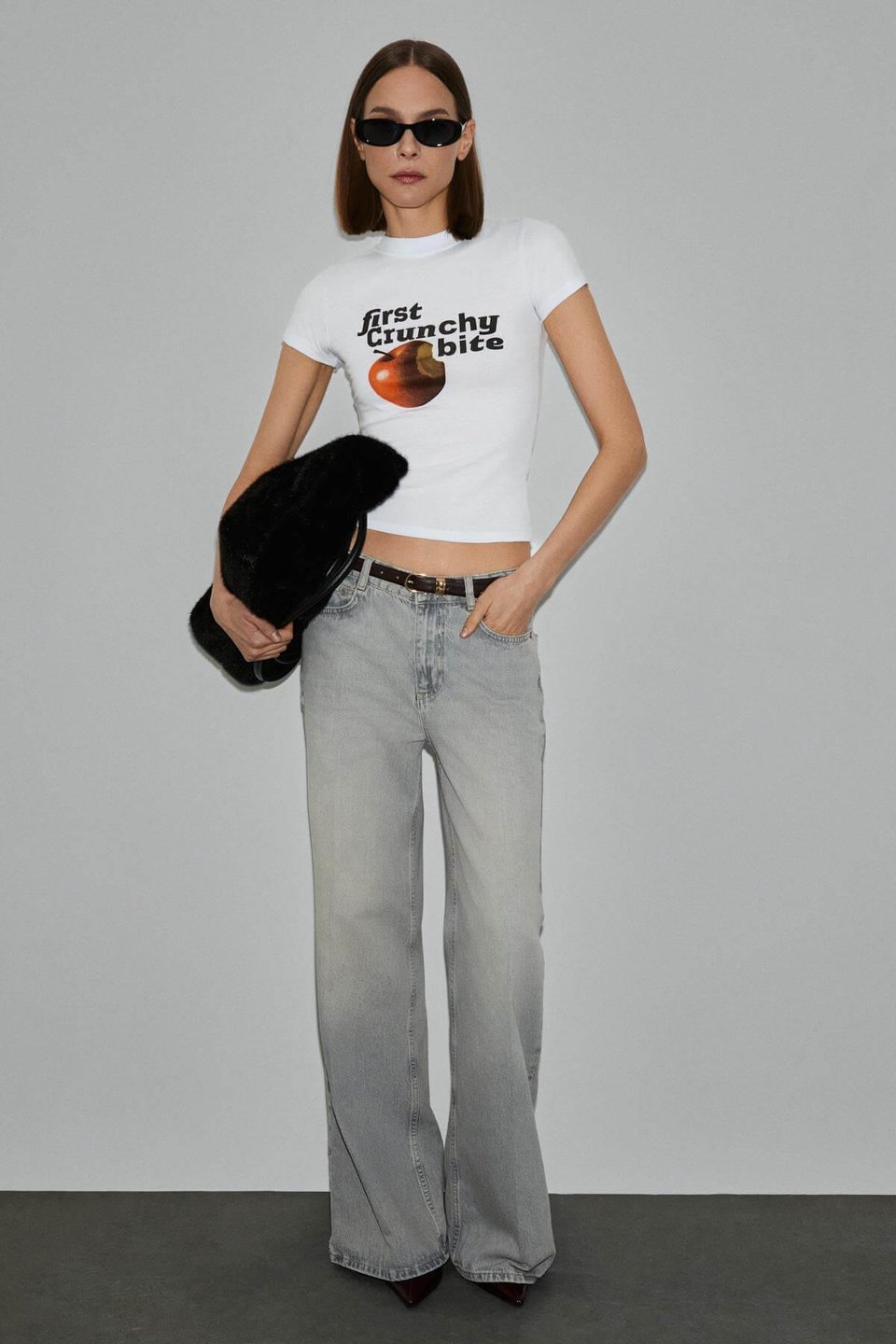 LUMIVYA Kadın Organik Pamuklu Bisiklet Yaka Kısa Kollu Baskılı Slim Fit Beyaz T-Shirt
