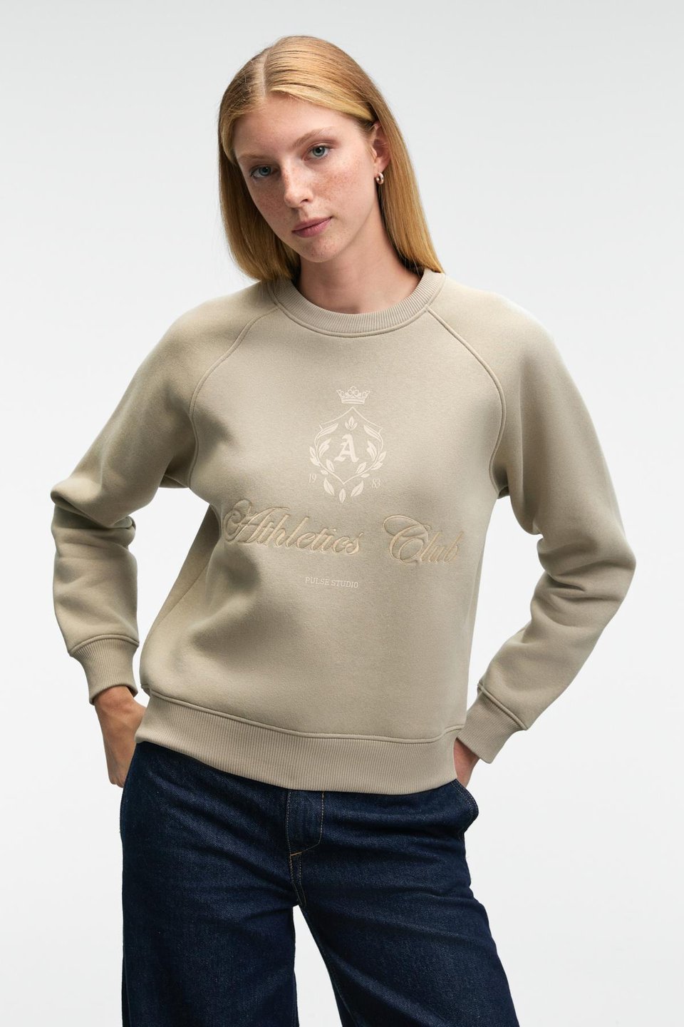 MIRELLAN Kadın Baskılı Yuvarlak Yaka Regular Fit Taş Rengi Sweatshirt