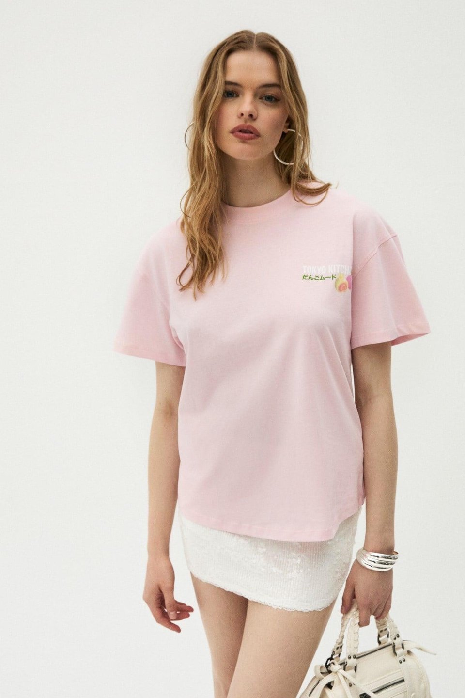 MOCHI Kadın %100 Organik Pamuklu Yuvarlak Yakalı Baskılı Pembe T-Shirt