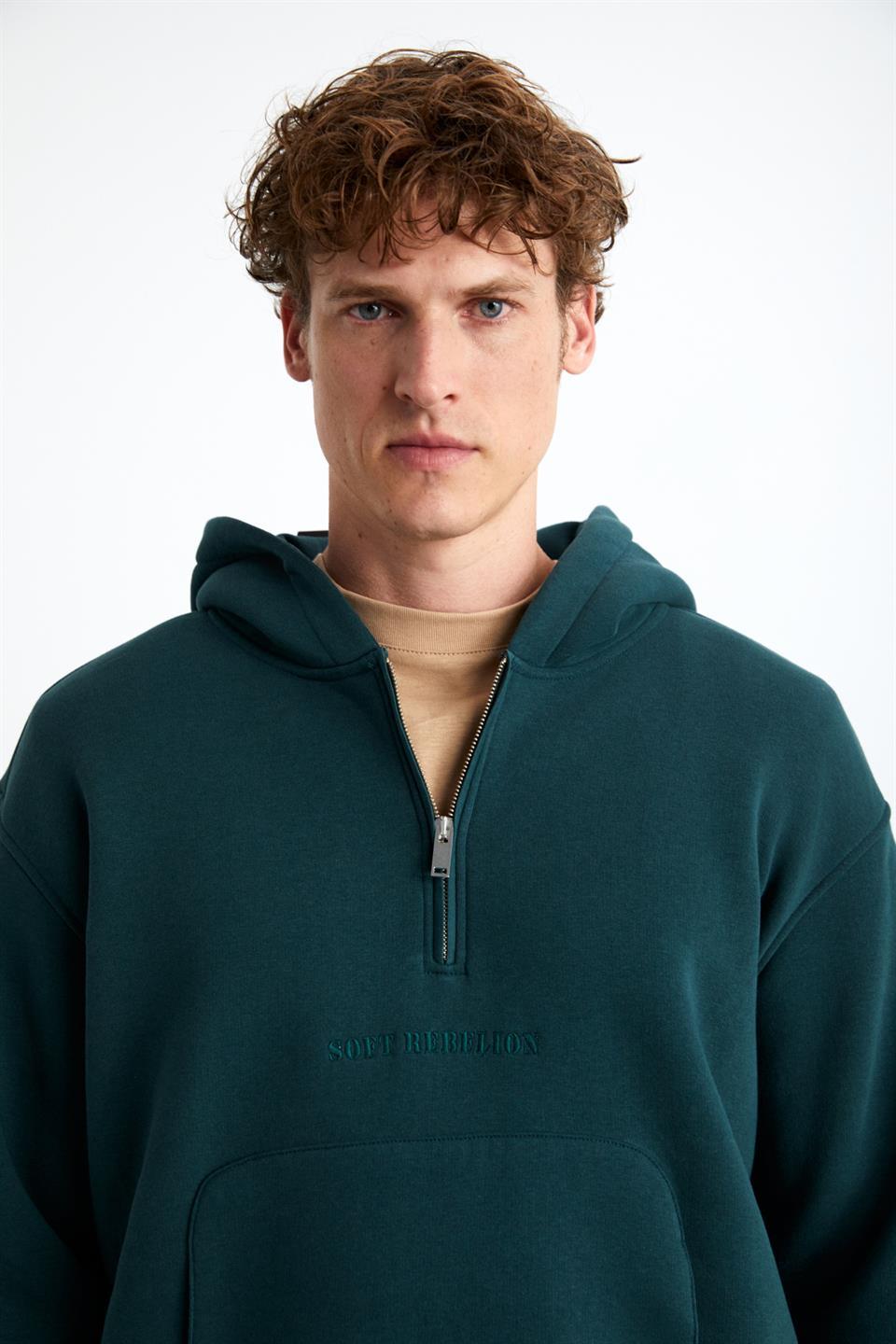 PAVLE Erkek Pamuk-Polyester Kapüşonlu Yeşil Sweatshirt