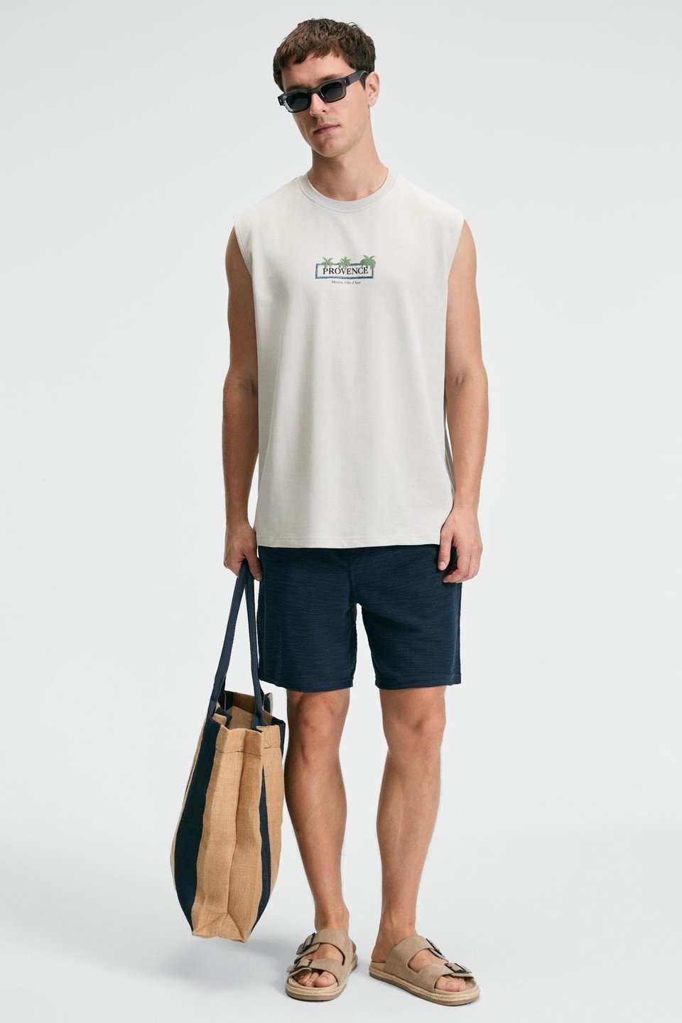 PHASE Erkek Baskı Detaylı Bisiklet Yaka Oversize Fit Bej T-Shirt