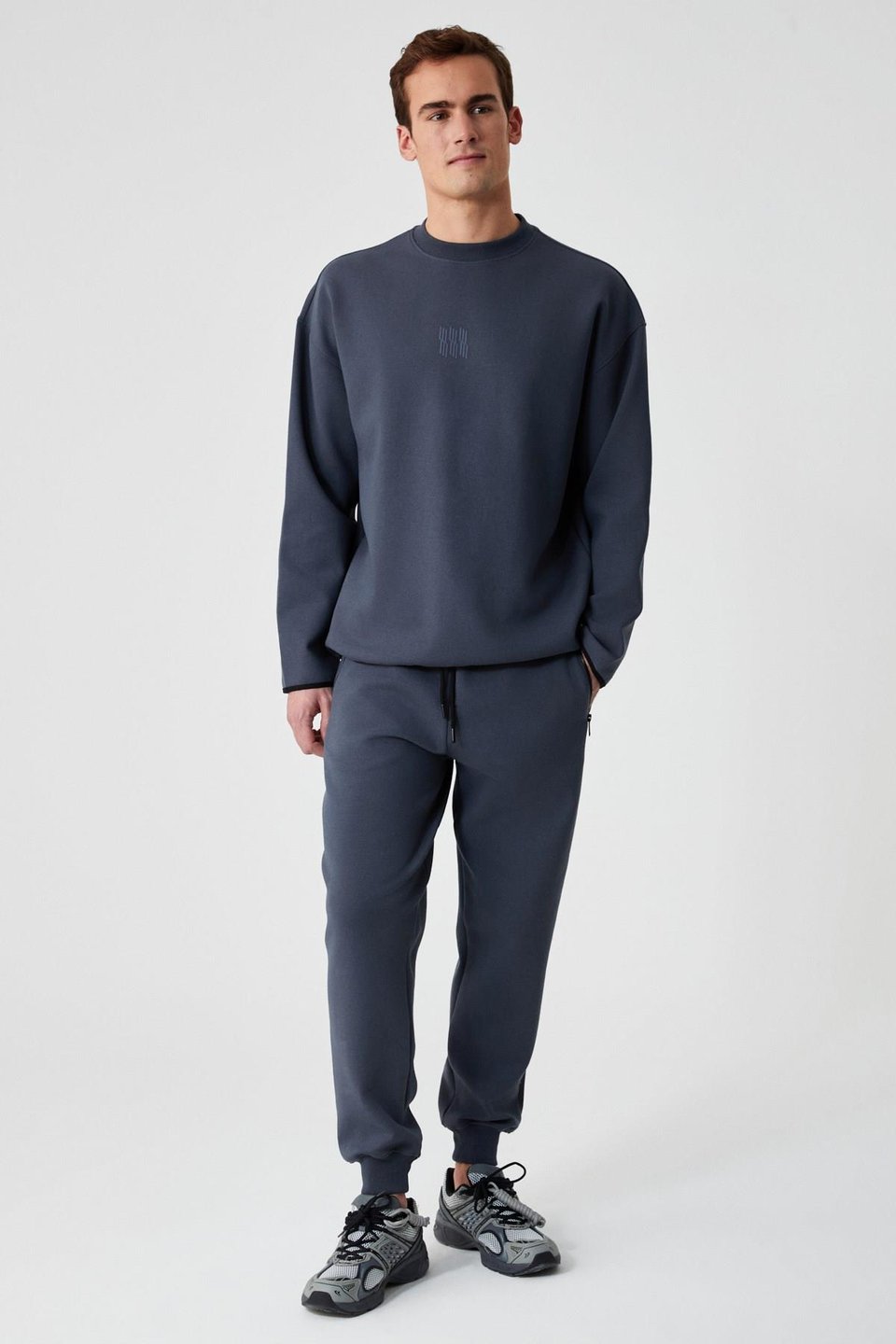 PLEMON Erkek Bisiklet Yaka Uzun Kol Baskı Detaylı Oversize Gri Sweatshirt