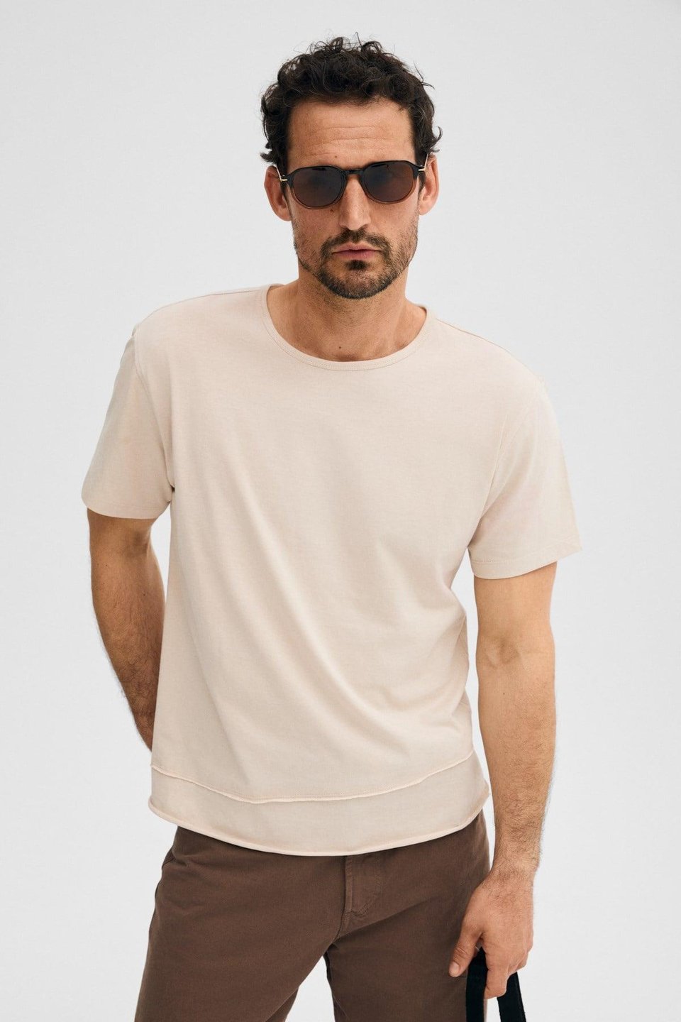 POREC Erkek %100 Organik Pamuklu Yuvarlak Yakalı Regular Fit Taş Rengi T-Shirt