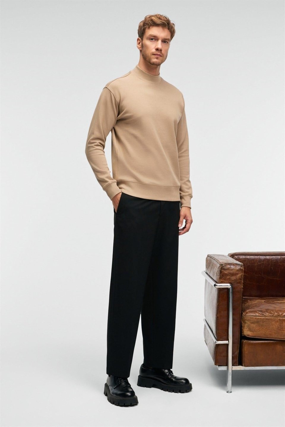 QUILLA Erkek Yarım Balıkçı Basic Bej Sweatshirt