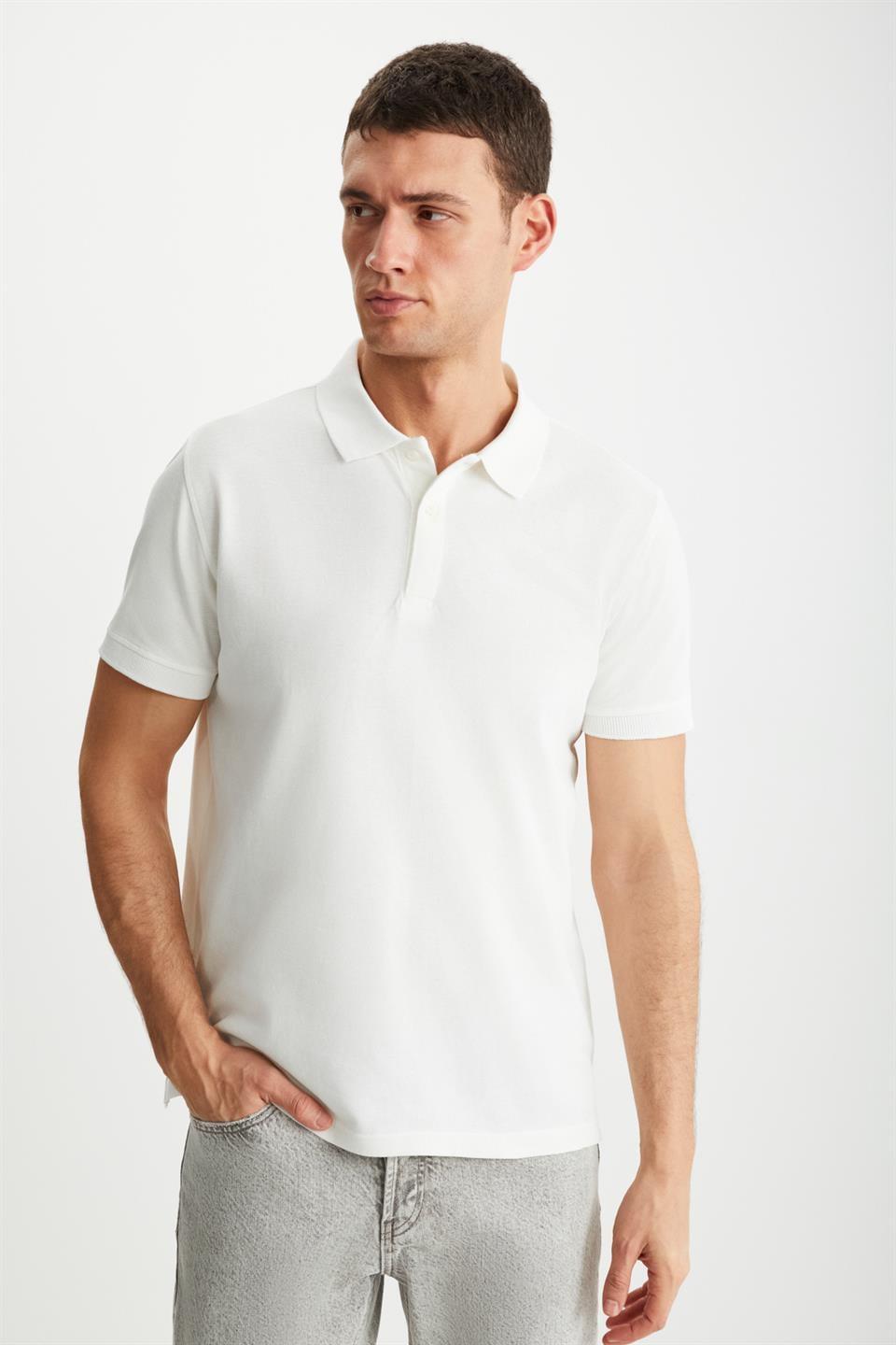 RAMADANP005 Erkek 100% Pamuk Ekru Polo Yaka T-Shirt