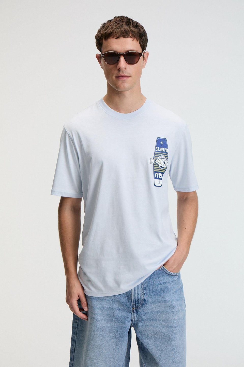 SAVOR Erkek Oversize %100 Pamuk Baskılı Yuvarlak Yaka Mavi T-Shirt