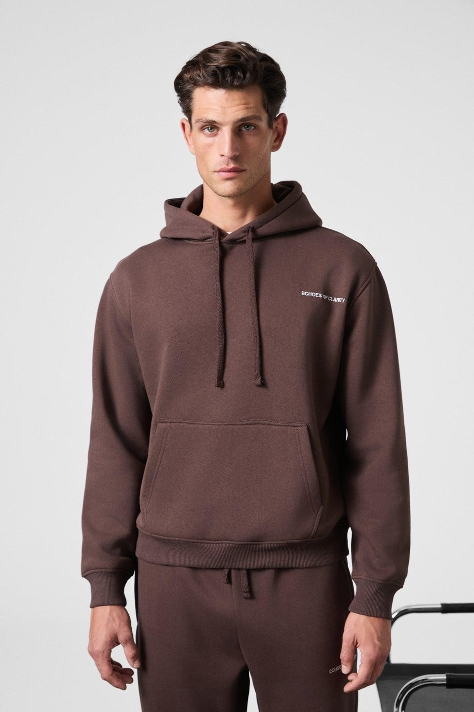 SCARN Erkek Pamuklu İçi Polarlı Nakışlı Kapüşonlu Relaxed Kahverengi Sweatshirt